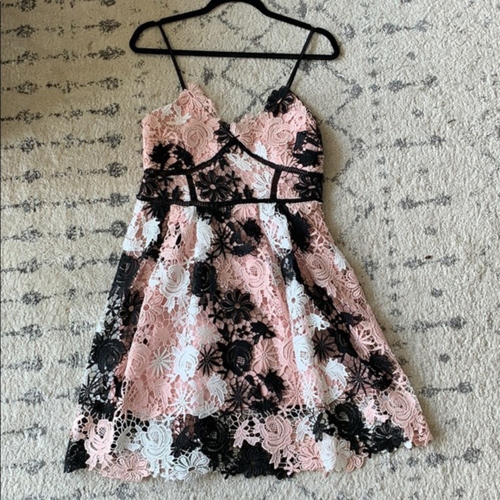 Aqua Dress - Pink White Black - Lace Dress